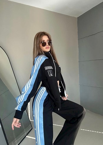 xl Beden Kadın Siyah Mavi Çizgili Denim Eşofman Altı