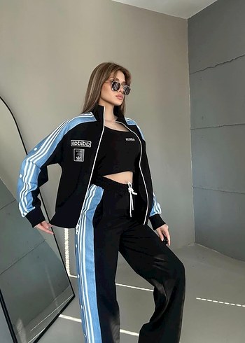 Adidas Kadın Siyah Mavi Çizgili Denim Eşofman Altı