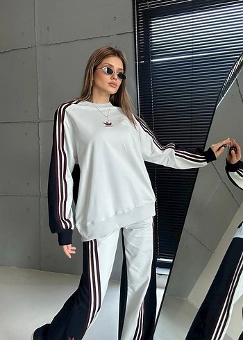 Gri Çizgili Beyaz Kadın Eşofman Üstü