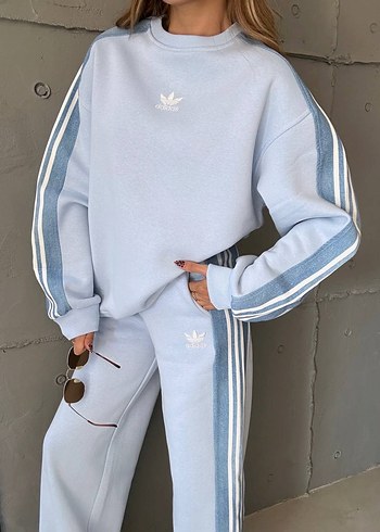 Adidas Mavi Çizgili Adidas Kadın Eşofman ÜSTÜ