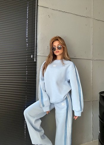 Mavi Çizgili Adidas Kadın Eşofman ÜSTÜ