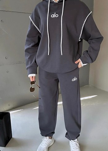 diğer Beden Gri Kadın Oversize Nakışlı Eşofman Altı