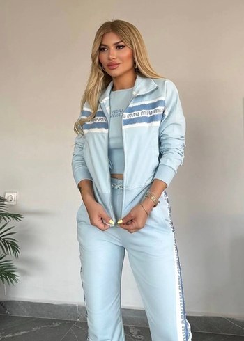 Miu Miu Mavi Miumiu Taşlı Kadın Denim Eşofman Altı