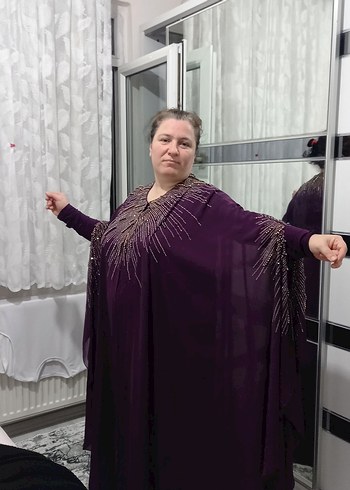 xxl Beden Mor Uzun Kollu Drapeli Kadın Abiye