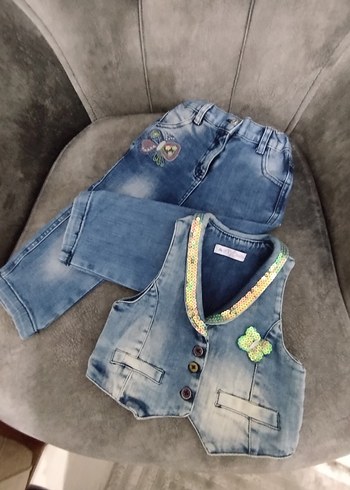 Kız Çocuk Mavi  Denim 2li Takım - Görsel 7