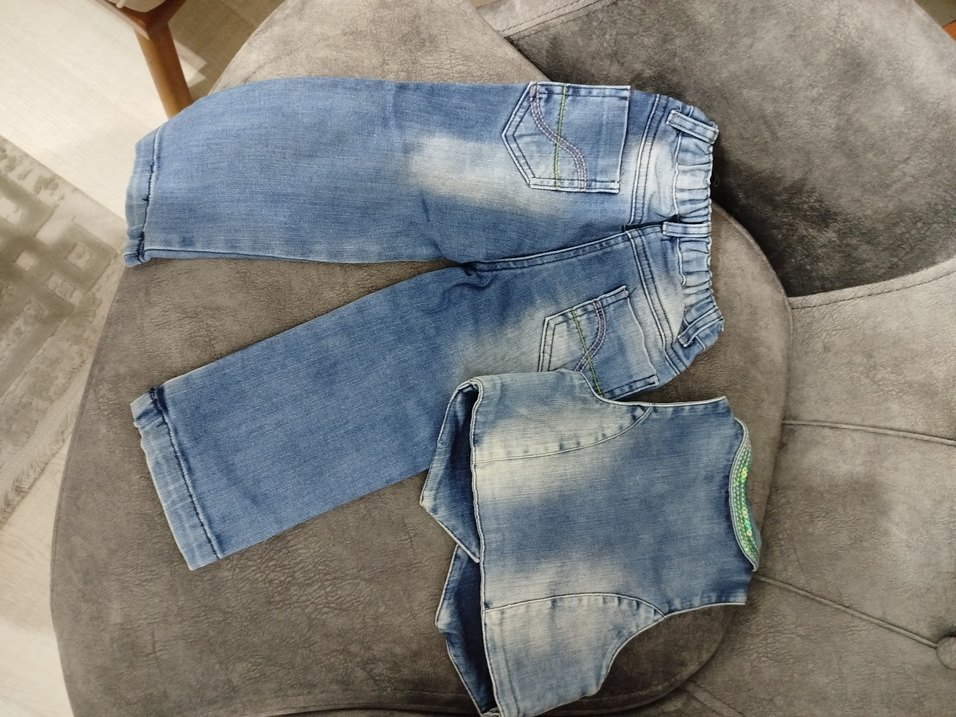 Kız Çocuk Mavi  Denim 2li Takım - Görsel 4