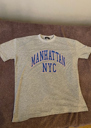 Gri Manhattan NYC Baskılı Kadın Tişört
