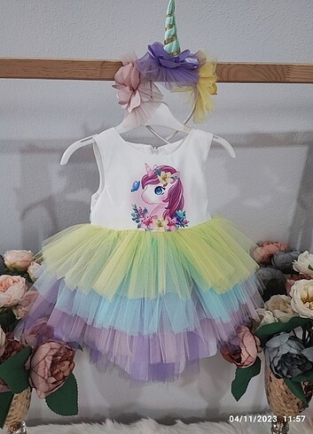 6 Yaş Beden çeşitli Renk Unicorn Elbise