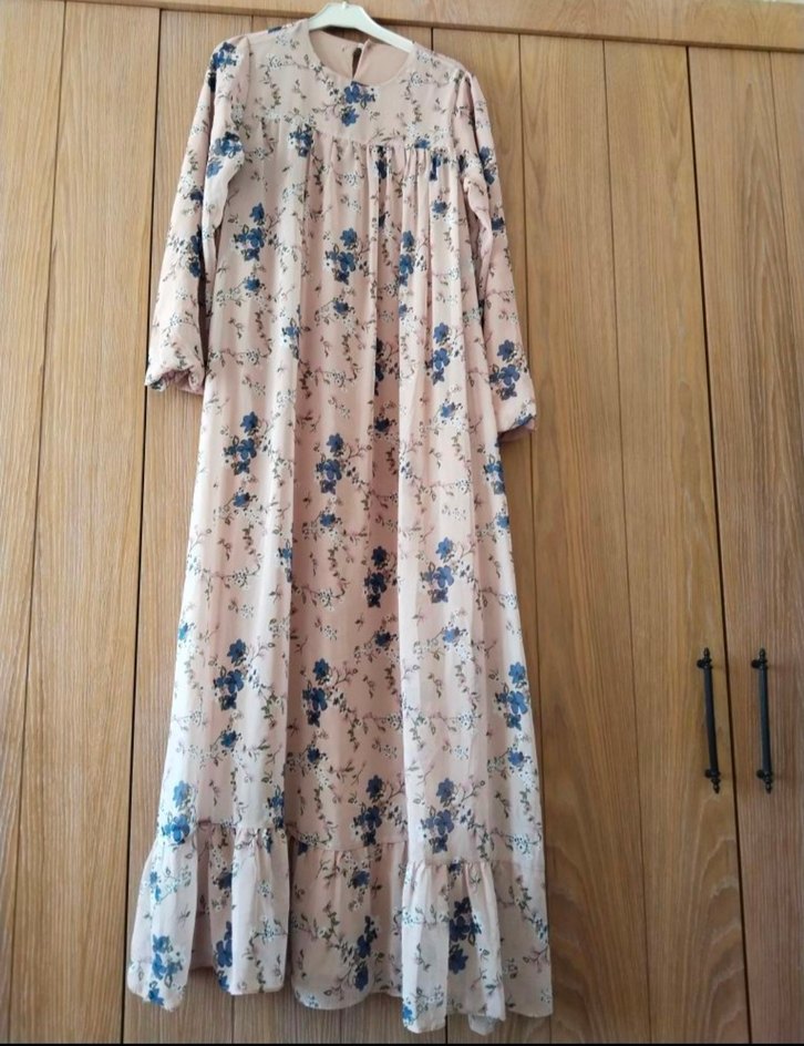 Çiçek Desenli Bej Uzun Bohem Elbise - Görsel 4