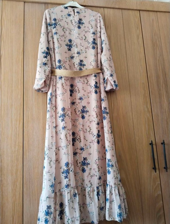 Çiçek Desenli Bej Uzun Bohem Elbise - Görsel 3