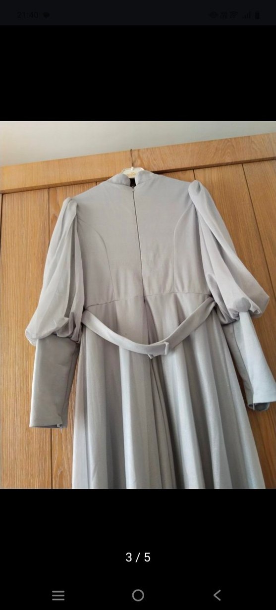 Gri Nakışlı Uzun Kollu Uzun Elbise - Görsel 3