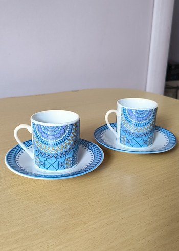 Lucky Art Renkli Desenli 2'li Kahve seti - Görsel 4