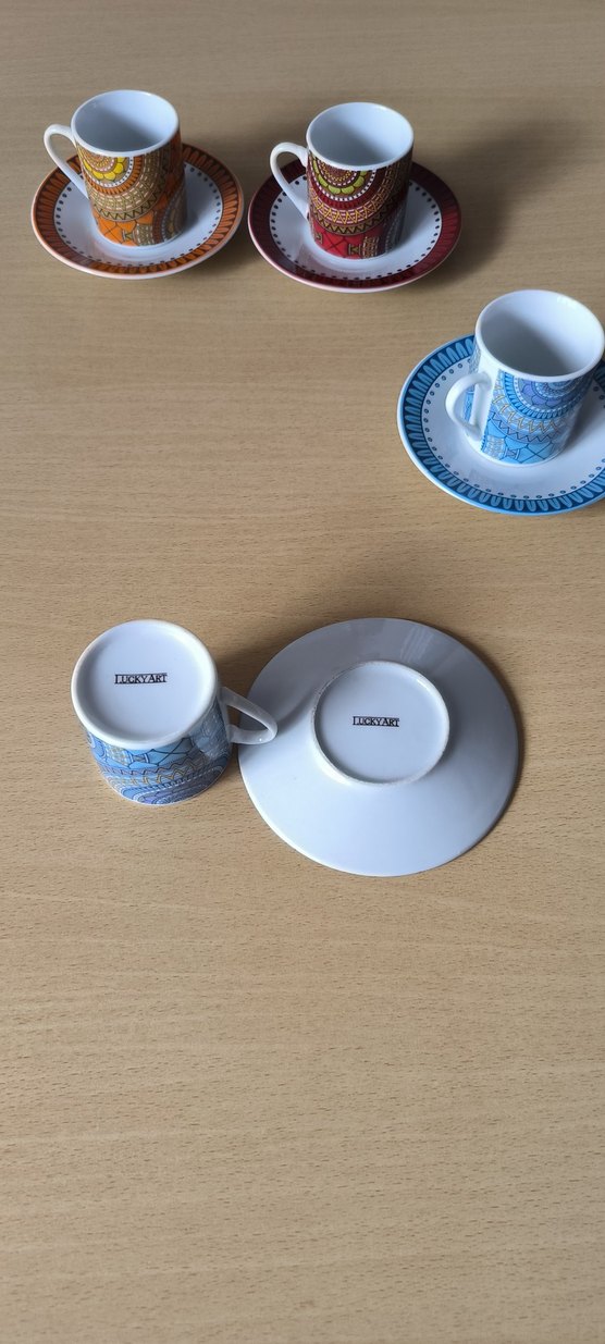 Lucky Art Renkli Desenli 2'li Kahve seti - Görsel 5