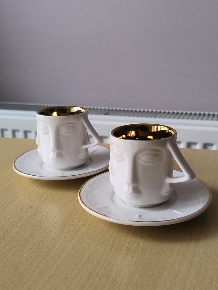 La'Medore Dekoratif Yüz Figürlü Beyaz Fincan Seti - Görsel 2