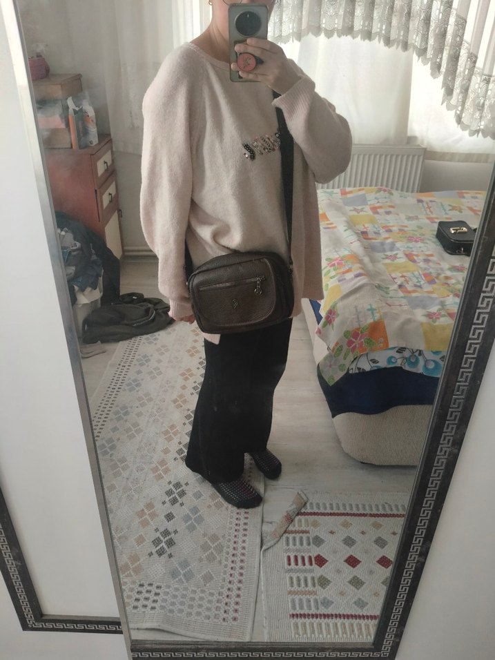 Bej Deri Tokalı Kadın Çapraz Çanta - Görsel 3