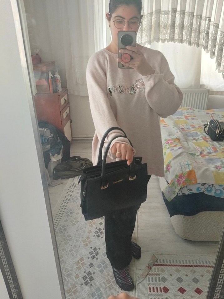 Kilitli Camel Deri Kadın Çanta - Görsel 2