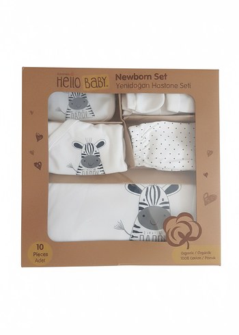 Yenidoğan Beden hellobaby Beyaz Zebra Desenli Hastane Seti