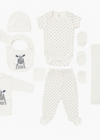 hellobaby Beyaz Zebra Desenli Hastane Seti