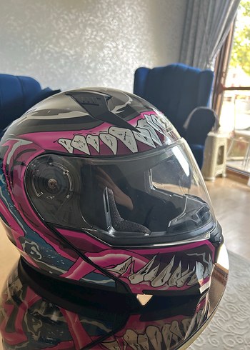 Koyu Pembe Baskılı Biker Motosiklet Kaskı - Görsel 2