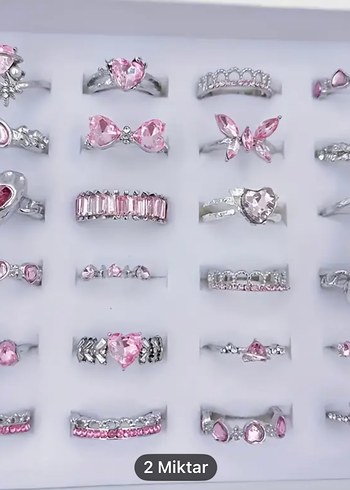 Pandora Pembe Payetli Bohem Kadın Yüzük Seti