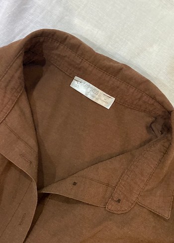 Düğmeli Keten Kahverengi Kadın Gömlek - Görsel 2