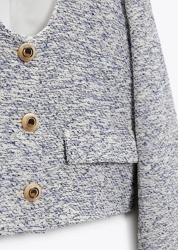 m Beden Gri Düğmeli Kısa Yün Kadın Ceket(ZARA)