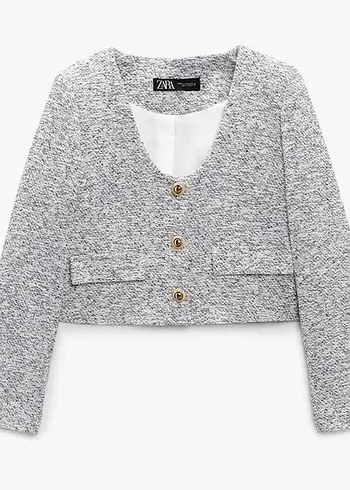 Gri Düğmeli Kısa Yün Kadın Ceket(ZARA)