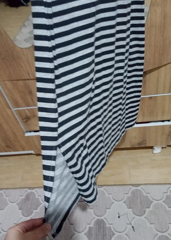 Diğer Gri Çizgili Uzun Kadın Elbise
