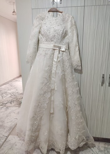 Vintage Uzun Kollu Beyaz A Kesim Gelinlik - Görsel 5