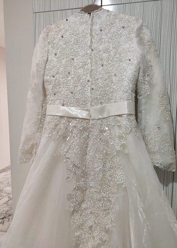 Vintage Uzun Kollu Beyaz A Kesim Gelinlik - Görsel 6