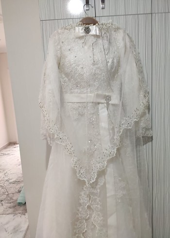 Vintage Uzun Kollu Beyaz A Kesim Gelinlik - Görsel 7