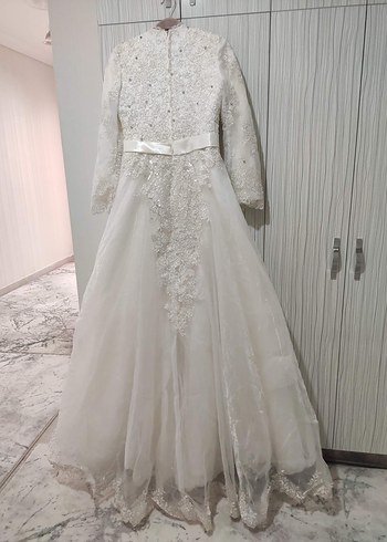 Vintage Uzun Kollu Beyaz A Kesim Gelinlik - Görsel 8