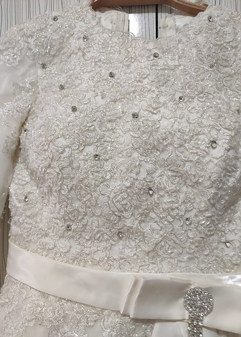 Vintage Uzun Kollu Beyaz A Kesim Gelinlik - Görsel 4