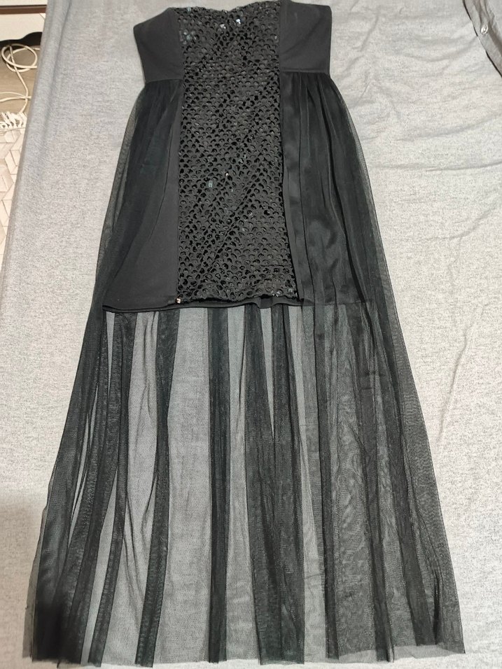 Siyah Straplez Uzun Payetli Gotik Abiye Elbise
dar kalıp - Görsel 2