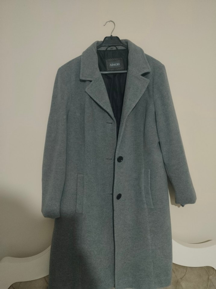 Gri Düğmeli Midi Kadın Kaban - Görsel 3