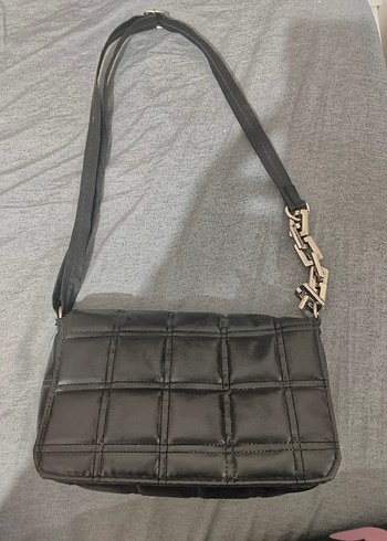 Kare Desenli Siyah Deri Kadın Çanta - Görsel 2