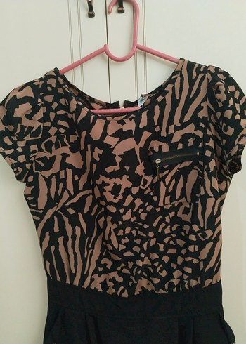 Diğer Kemerli Siyah Zebra Desenli Mini Elbise