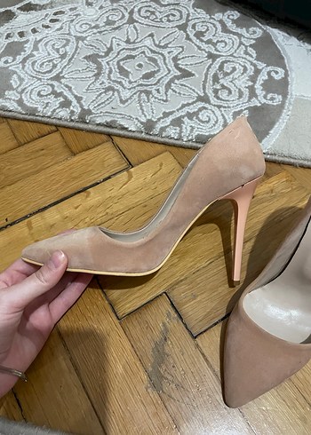 35 Beden Bej Süet Stiletto Topuklu Kadın Ayakkabı