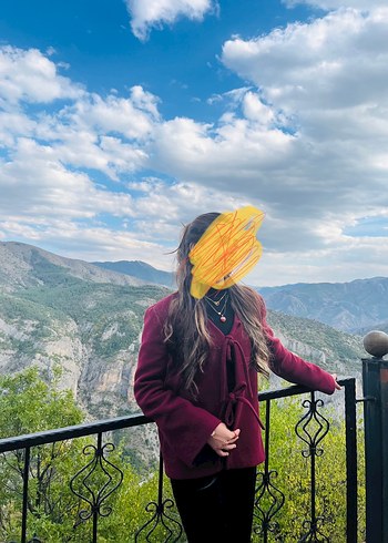 Bordo Midi Kadın Kaban, Yüksek Yaka, Salaş Kesim
