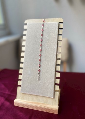 Çelik pembe oval detaylı gümüş bileklik - Görsel 6