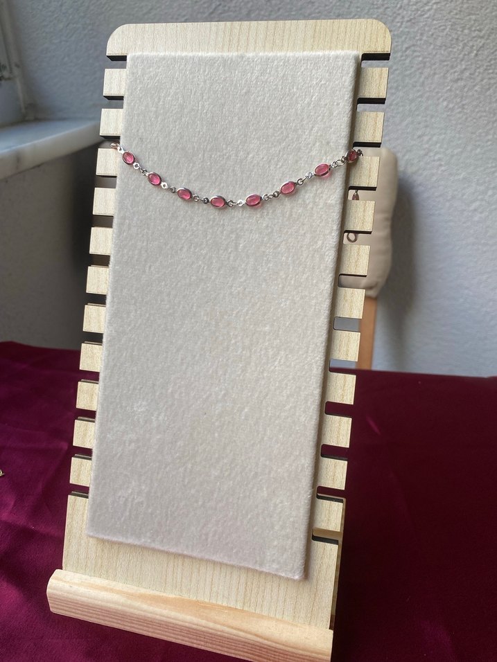 Çelik pembe oval detaylı gümüş bileklik - Görsel 4