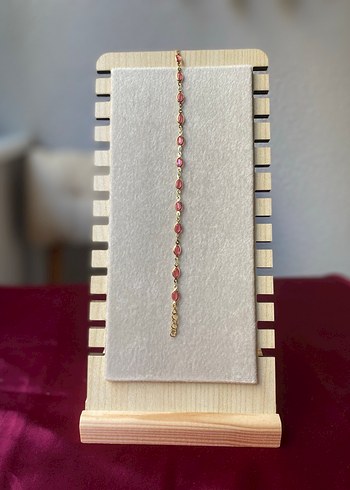 Çelik pembe oval detaylı gold bileklik - Görsel 6