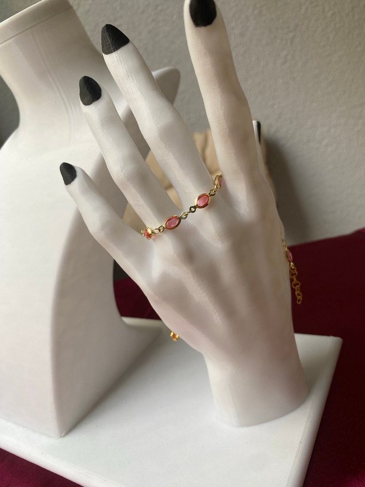 Çelik pembe oval detaylı gold bileklik - Görsel 3