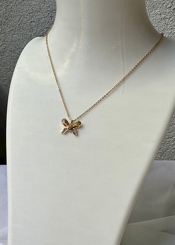 Çelik fiyonk detaylı gold kolye - Görsel 3