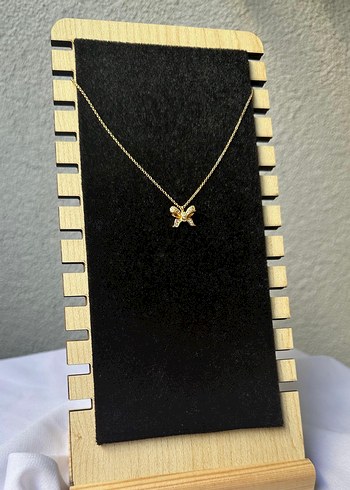 Çelik fiyonk detaylı gold kolye - Görsel 6