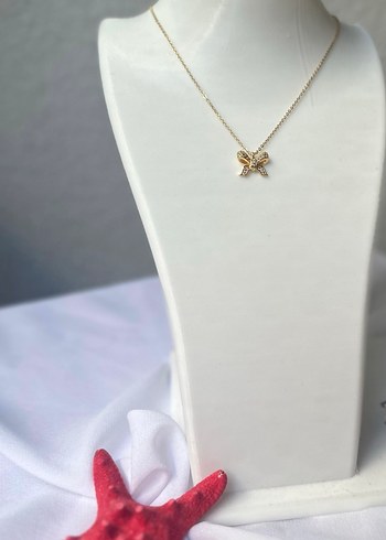 Çelik fiyonk detaylı gold kolye - Görsel 7