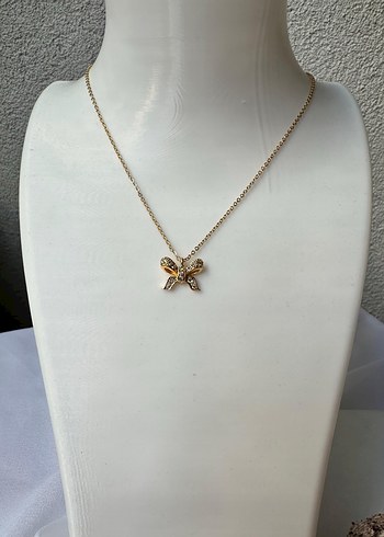 Çelik fiyonk detaylı gold kolye - Görsel 8