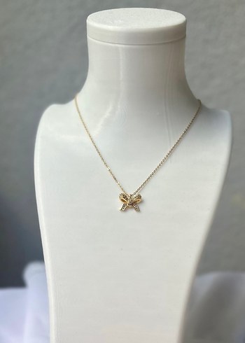 Çelik fiyonk detaylı gold kolye - Görsel 5