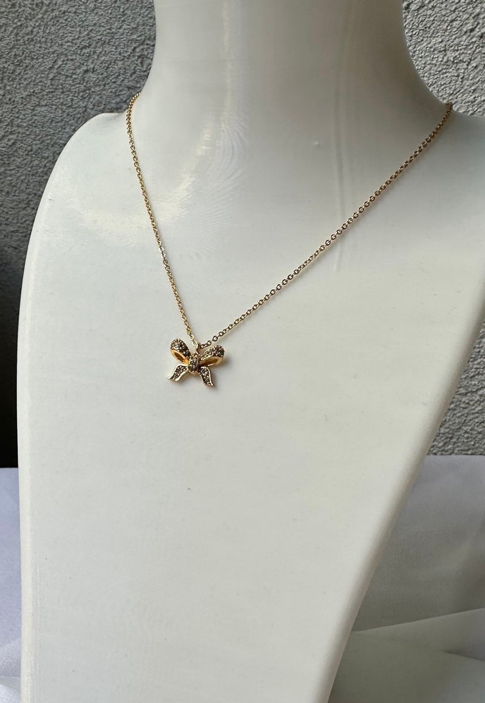 Çelik fiyonk detaylı gold kolye - Görsel 3