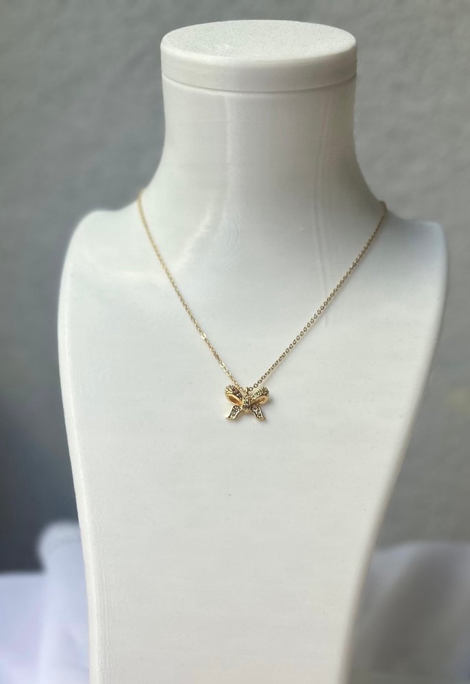 Çelik fiyonk detaylı gold kolye - Görsel 2